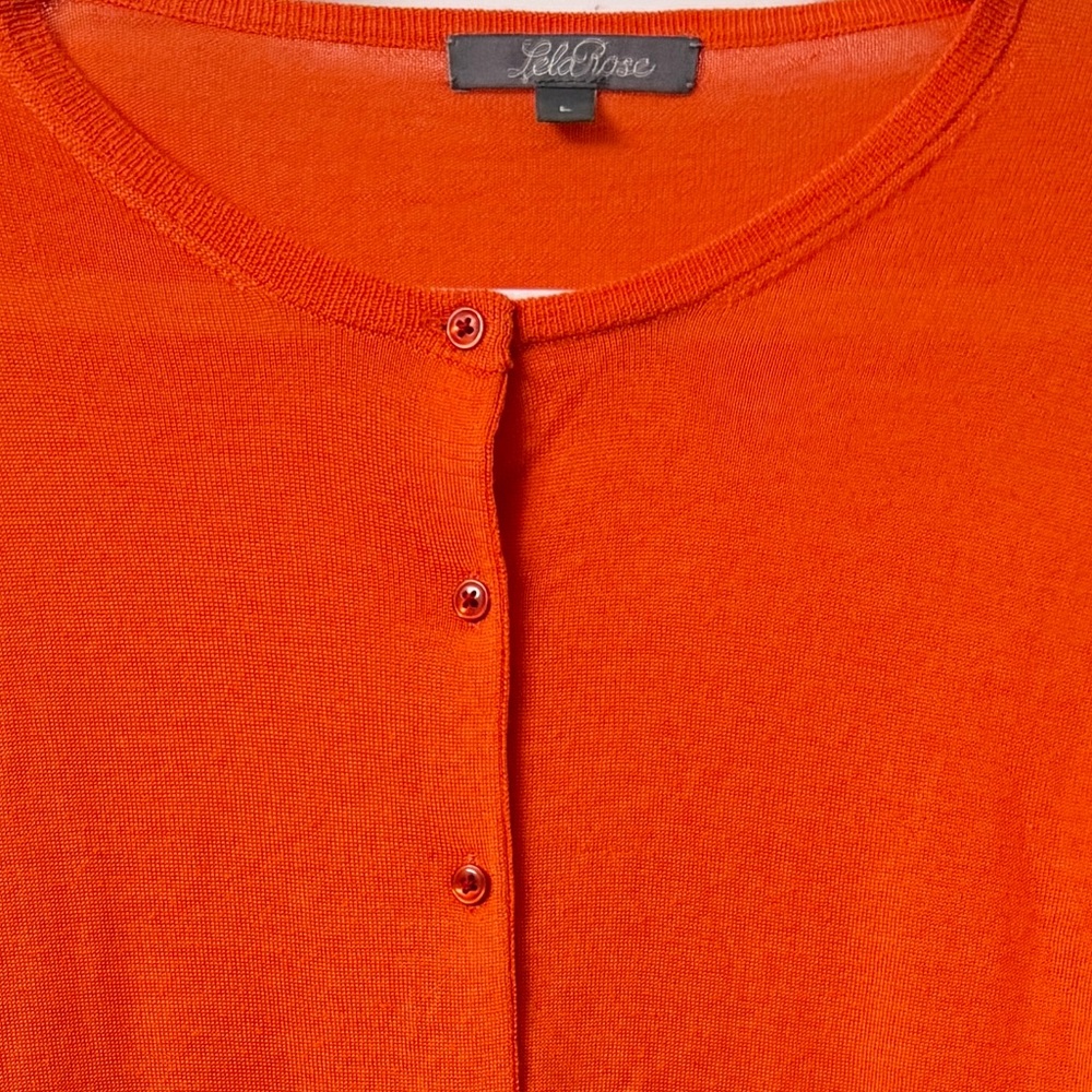 Lela Rose Wool Silk Cashmere Fine Gauge Cardigan L Tangerine Luxury Designer - Picture 3 of 8